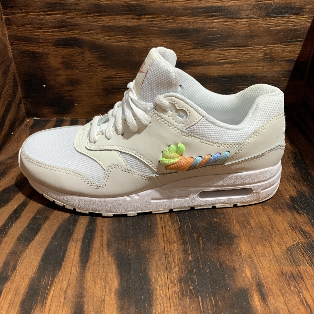 Nike‎ Air Max 1 SE White Rainbow Lace Swoosh White/Blush GS Sz 5Y New FN4782-100